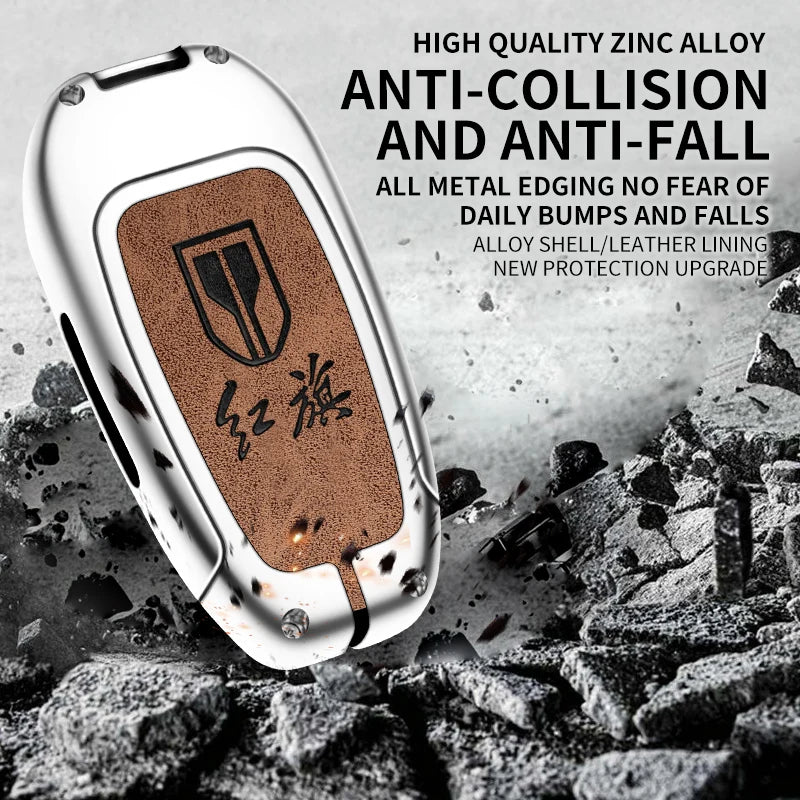 GPRGIT New Zinc Alloy Leather Car Remote Key Fob Cover Case Holder for Hongqi H5 H9 E-HS9 H7 E-QM5 E-HS3 HS5 HS7 Keychain Accessories