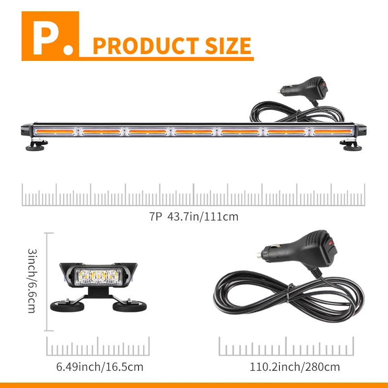 12-96 Led 12v Both Side Magnetic Emergency Traffic Advisor Flash Strobe Light Bar Amber Flashing Light