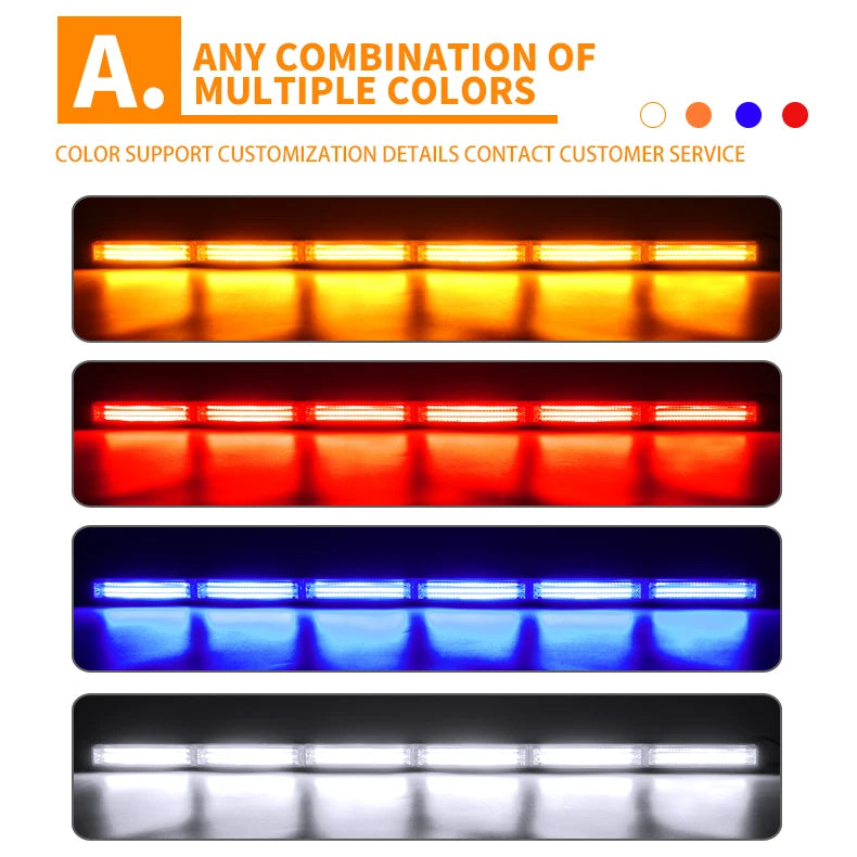 Truck 13inch LED Strobe Light Bars Double Row Waterproof LED Warning Emergency Flashing Lights Amber Blue White Red