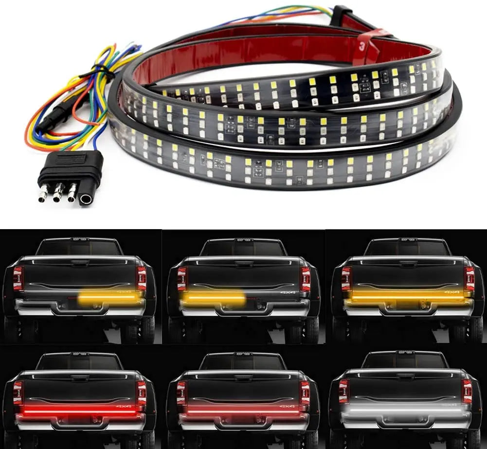 GPRGIT Truck Tailgate Strip 60 Inch Triple LED Sequential Turn Signal Brake Reverse Light 12V