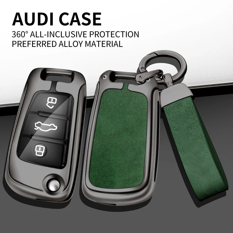 GPRGIT Zinc Alloy Leather Car Logo Key Case Cover for Audi A1 A3 A4 A5 A6 A7 Q3 Q5 Q7 B6 B7 B8 8P 8V 8L C5 C6 TT RS Smart Accessories