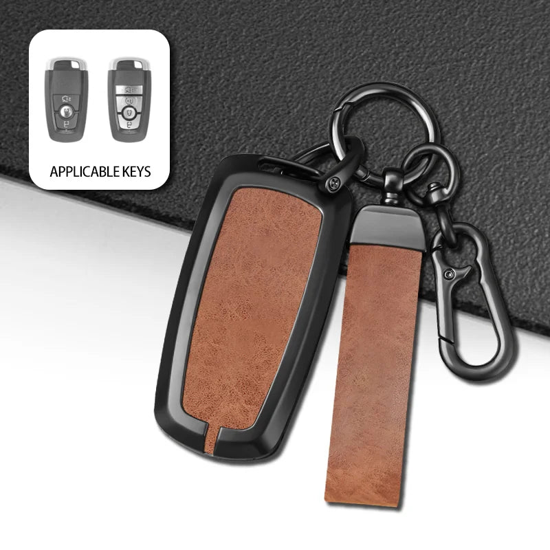 GPRGIT Leather Car Key Case Cover for Lincoln Ford F150 F250 F350 Fusion Mustang Explorer Mondeo Fiesta Ranger Eco Sport