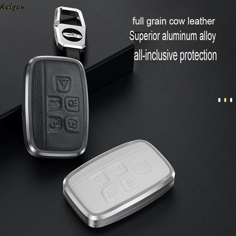 GPRGIT Metal Cowhide Leather Car Key Case Cover for Land Rover Range Rover Sport Discovery 3 4 Elander 2 Evoque Keybag Accessories