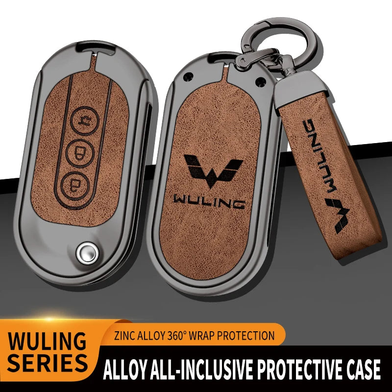 GPRGIT Flip Folding Zinc Alloy Leather Car Key Case Cover for Wu Ling Hong Guang MINI Gameboy Protector Keyless Keychain Accessories