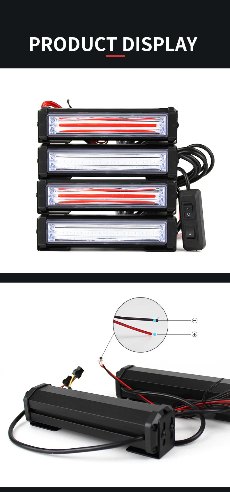 Amber White Red Blue 4 in 1 COB LED Car Grille Strobe Flashing Light Bar Truck Dash Emergency Warning Lamp Bar 12V 24V