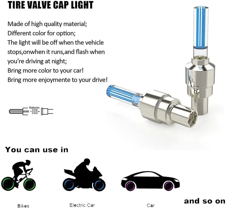 GPRGIT LED Flash Tyre Wheel Valve Cap Light for Car Bike Bicycle Motorbicycle