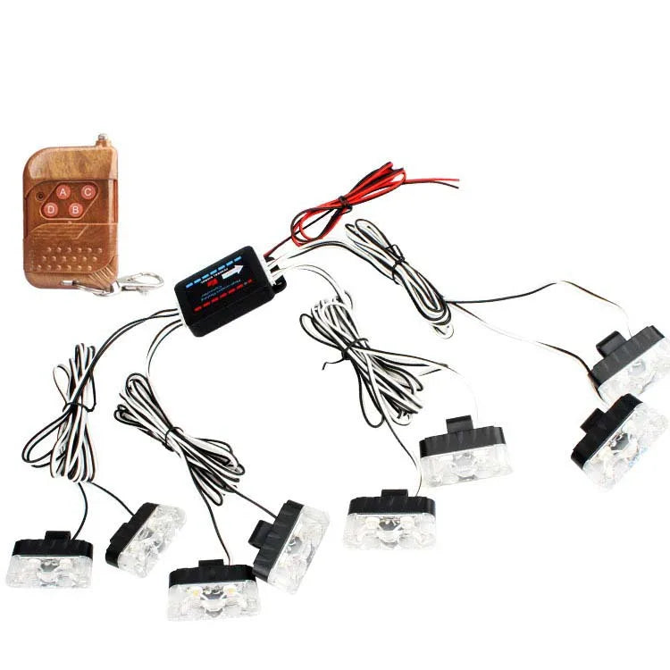 8-Piece LED Strobe Grille Light Strip Red/Blue with Remote, Model XA9202-8