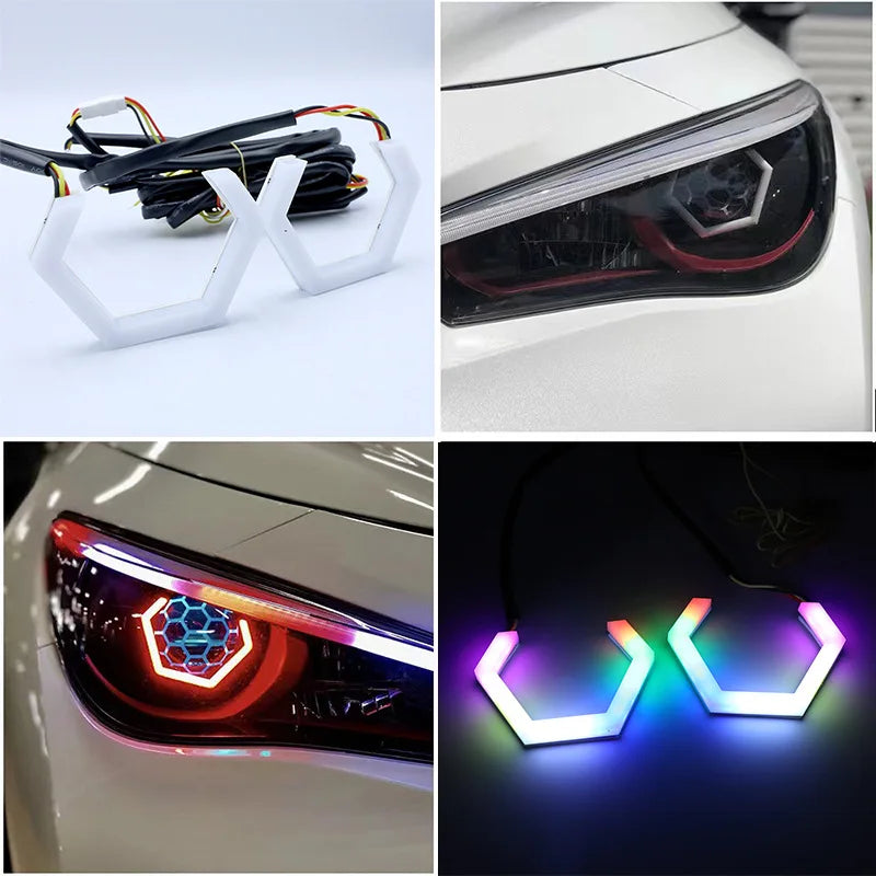GPRGIT 70/80/90mm RGB LED Angel Eyes Halo Rings - Projector Lens Shroud Covers for BMW