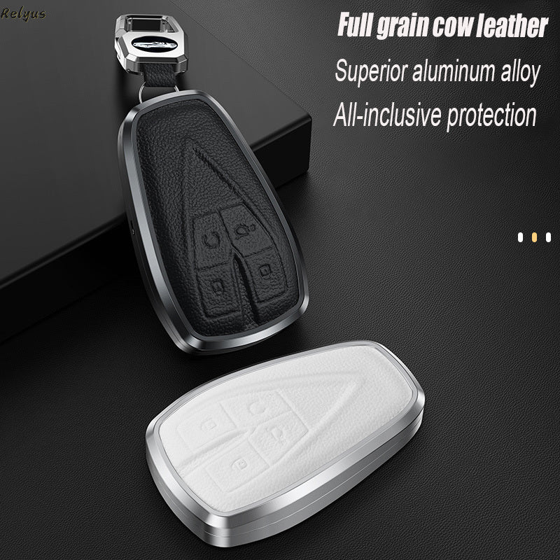 GPRGIT Aluminum Alloy+Leather Car Key Fob Case Cover for Changan CS35 PLUS CS55 PLUS CS75 PLUS Eado UNI-T UNI-K