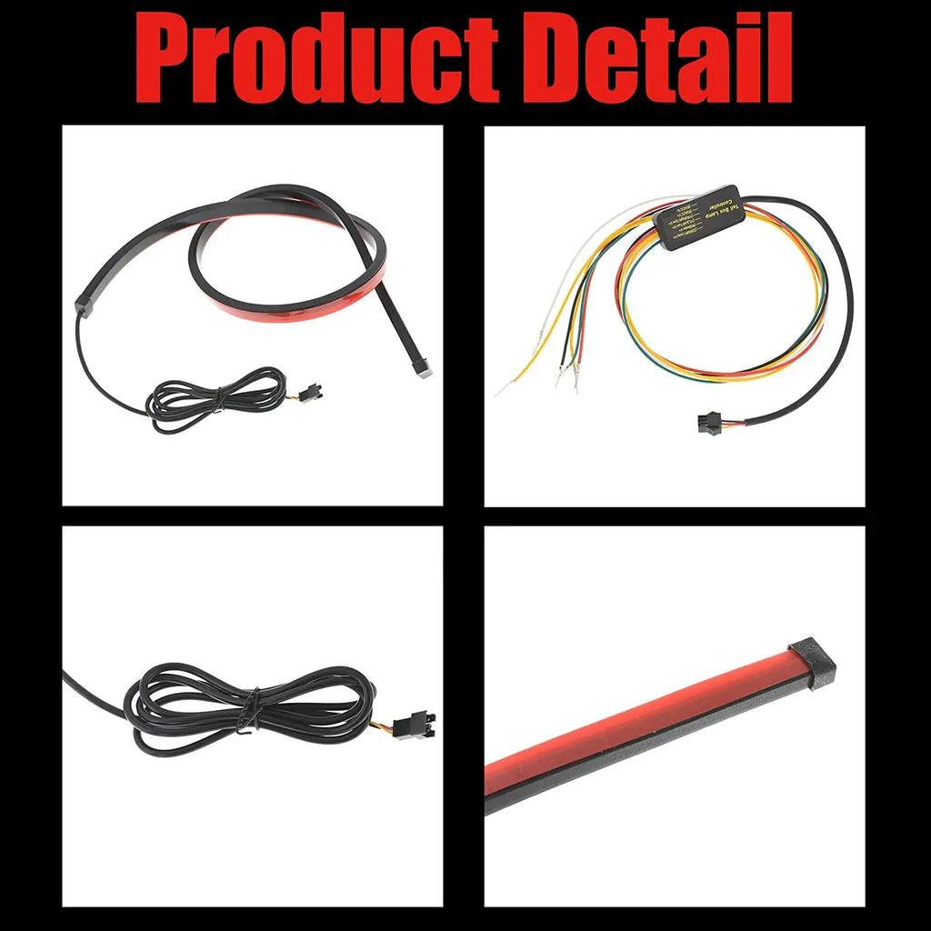 GPRGIT 90cm 1M RGB Red Flashing LED Third Brake Light High Mount Brake Lights Strip For Car Trunk