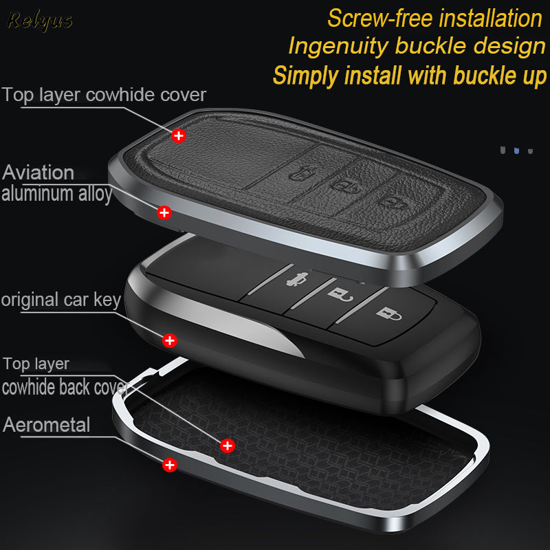 GPRGIT Aluminum Alloy+Leather Car Key Cover Case for Toyota Land Cruiser 200 300 Prado Crown Hilux Innova Fortuner Camry