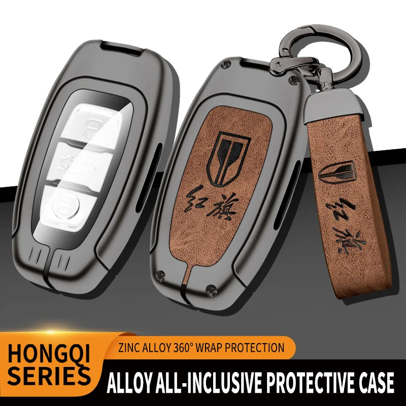 GPRGIT New Zinc Alloy Leather Car Remote Key Fob Cover Case Holder for Hongqi H5 H9 E-HS9 H7 E-QM5 E-HS3 HS5 HS7 Keychain Accessories