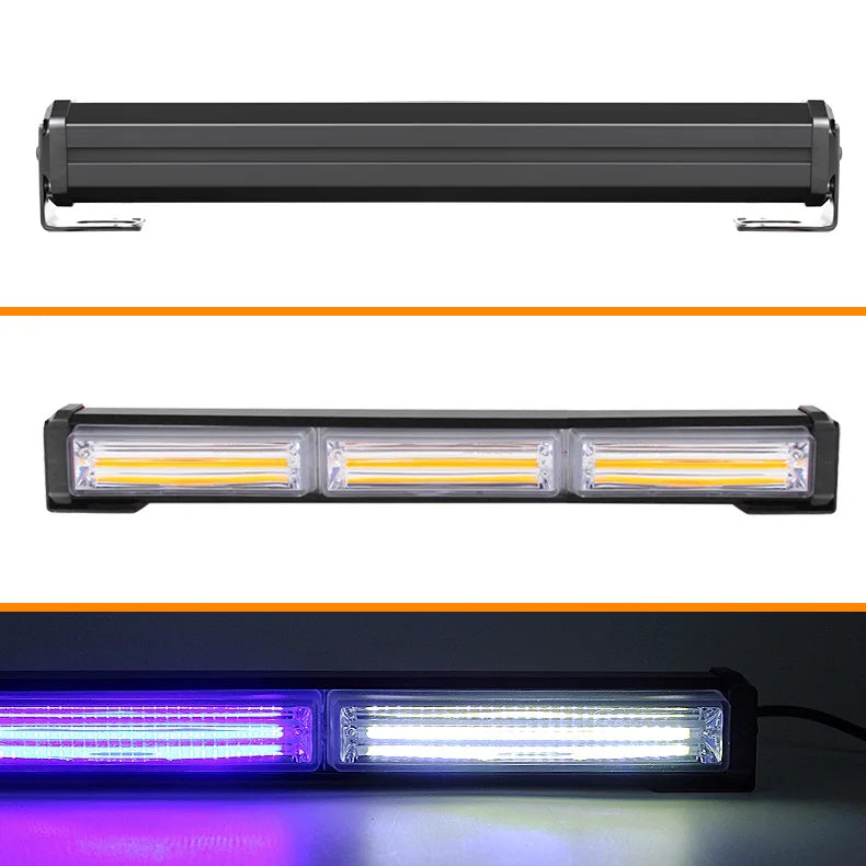 13 Inches Vehicle Warning LED Strobe Light Bar Traffic Emergency Flashing COB Light Bars Waterproof Hazard Flashlight for Trucks