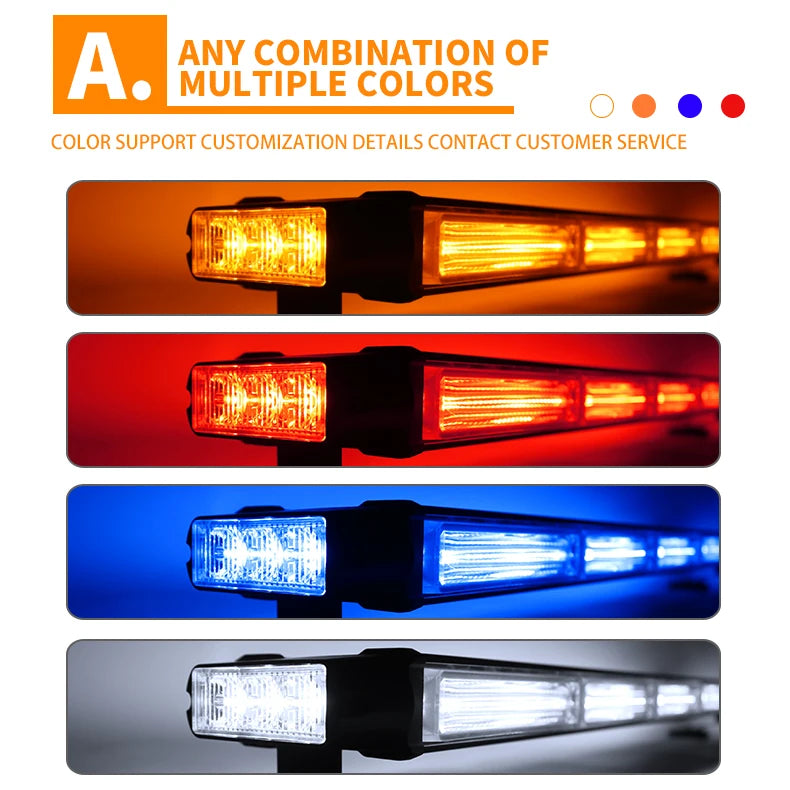 12-96 Led 12v Both Side Magnetic Emergency Traffic Advisor Flash Strobe Light Bar Amber Flashing Light