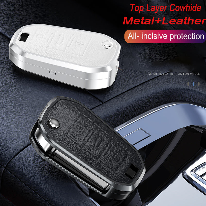 GPRGIT Aluminum Alloy+Leather Car Key Cover Case for Peugeot 3008 208 308 RCZ 508 408 2008 407 307 4008