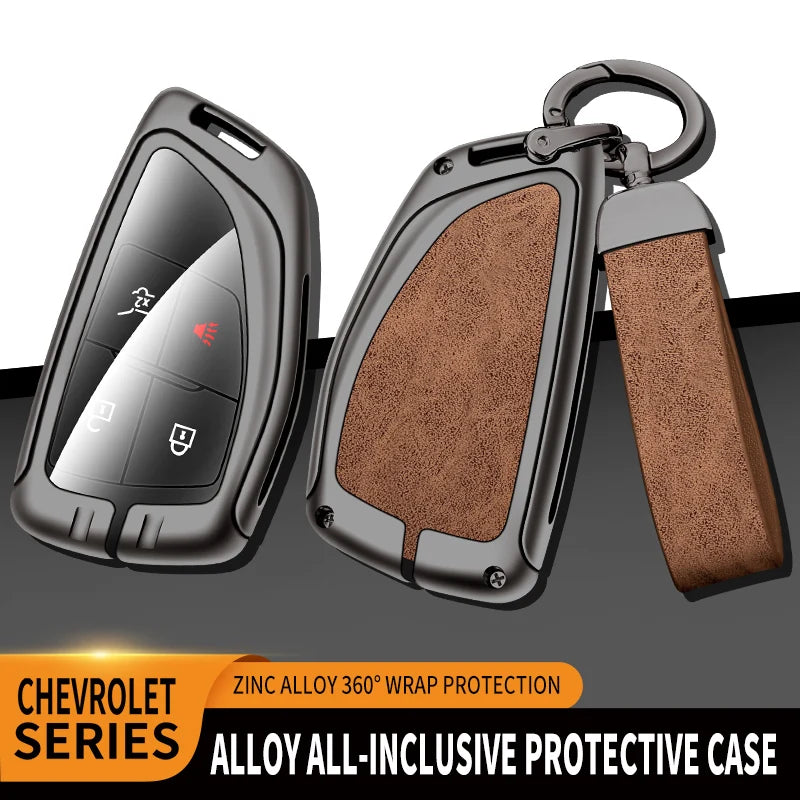 GPRGIT Metal Leather 3/4/5/6 Button Car Key Cover Case for Chevrolet/GMC Yukon/Suburban/Tahoe 2015-2016