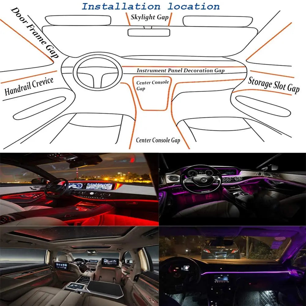 GPRGIT RGB LED Car Interior Decoration Ambient Light Strip 12V
