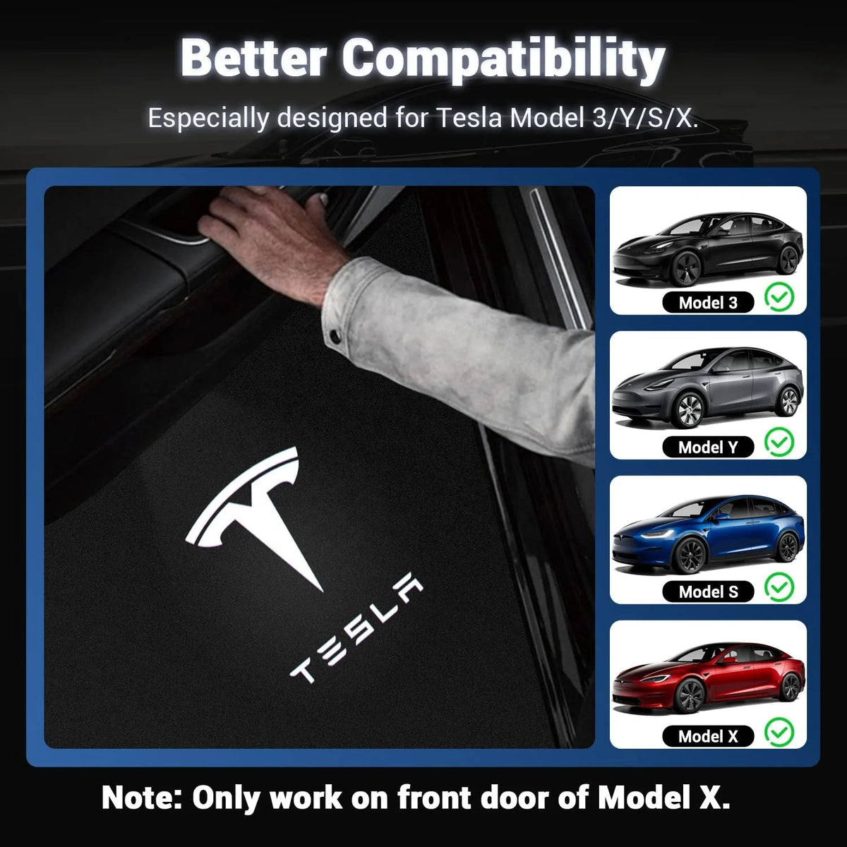 GPRGIT Tesla Model 3 Y S X LED Puddle Light Car Logo Projector Door Step Light 12V
