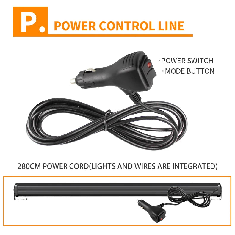 LED High Beam Strip 17in 3P 44cm Car Roof Warning Light Grille Strobe DRL Lane Emergency Suction Cup Light