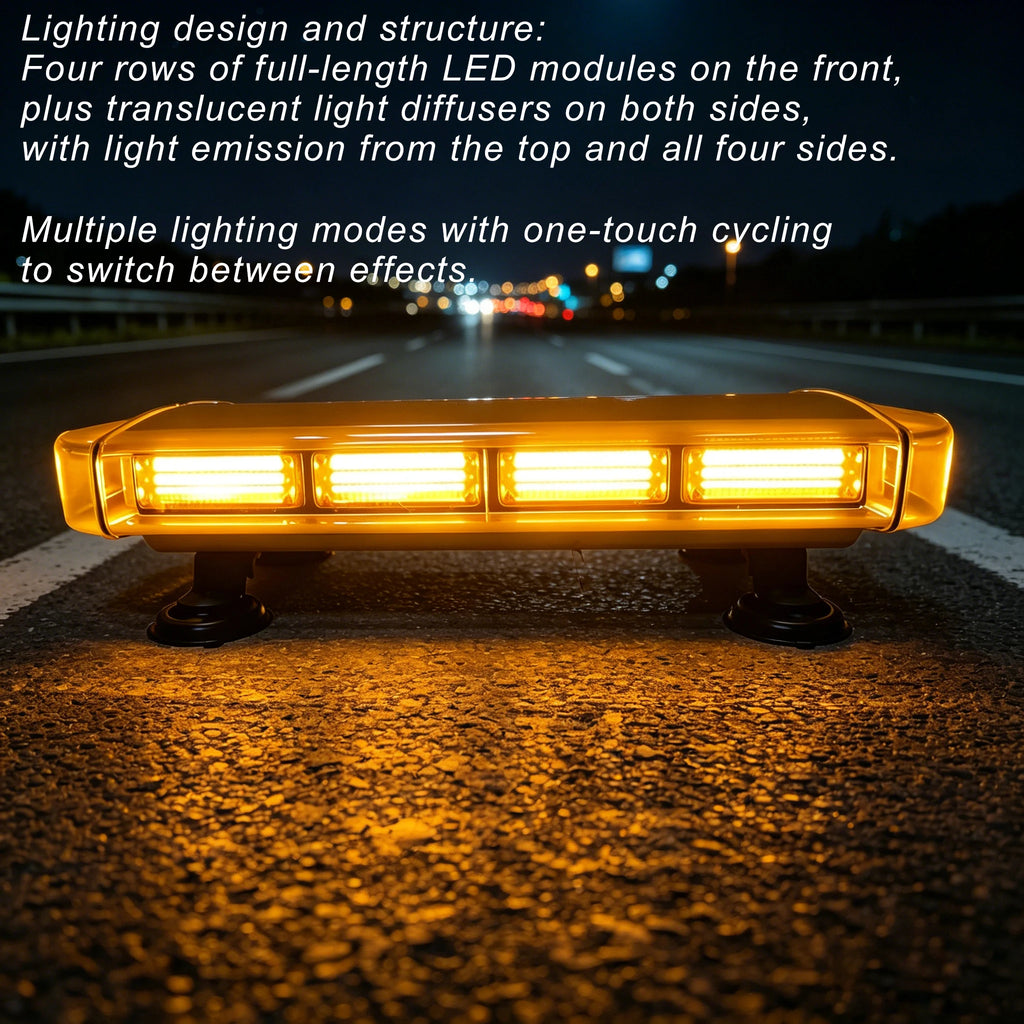 GPRGIT 12V Amber LED Warning Light Bar 20000LM Suction Cup Mount Traffic Advisor Strobe
