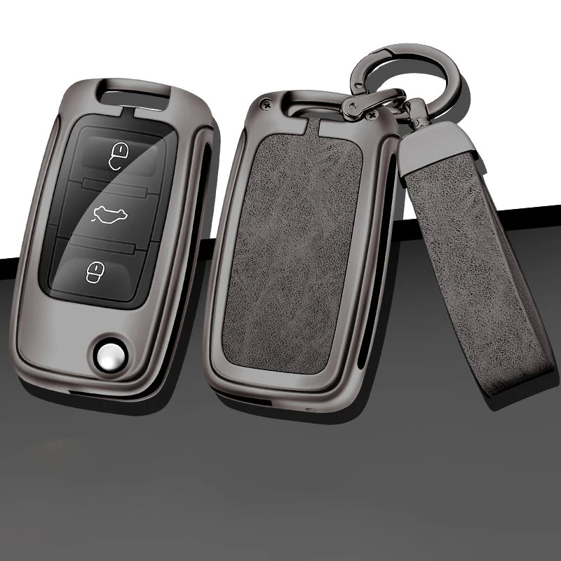 GPRGIT Metal Leather Car Key Cover for VW Volkswagen Polo/Tiguan/Jetta/Passat/Golf/Beetle and Skoda Octavia
