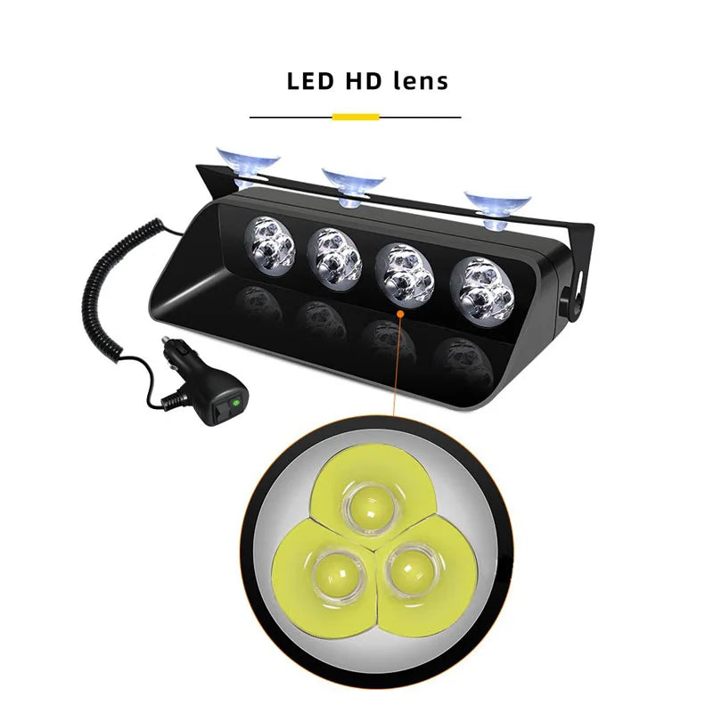 GPRGIT 12SMD Red/Blue LED Strobe Warning Light with Suction Cup - Dashboard Windshield Interior Flash Light