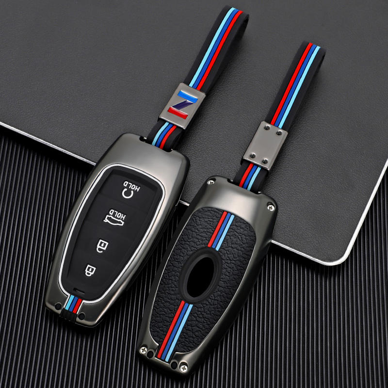 GPRGIT Zinc Alloy 4-Button Car Key Case Cover for Hyundai Veloster N, Encino, Venue, Santa Fe, Kona EV (2020)