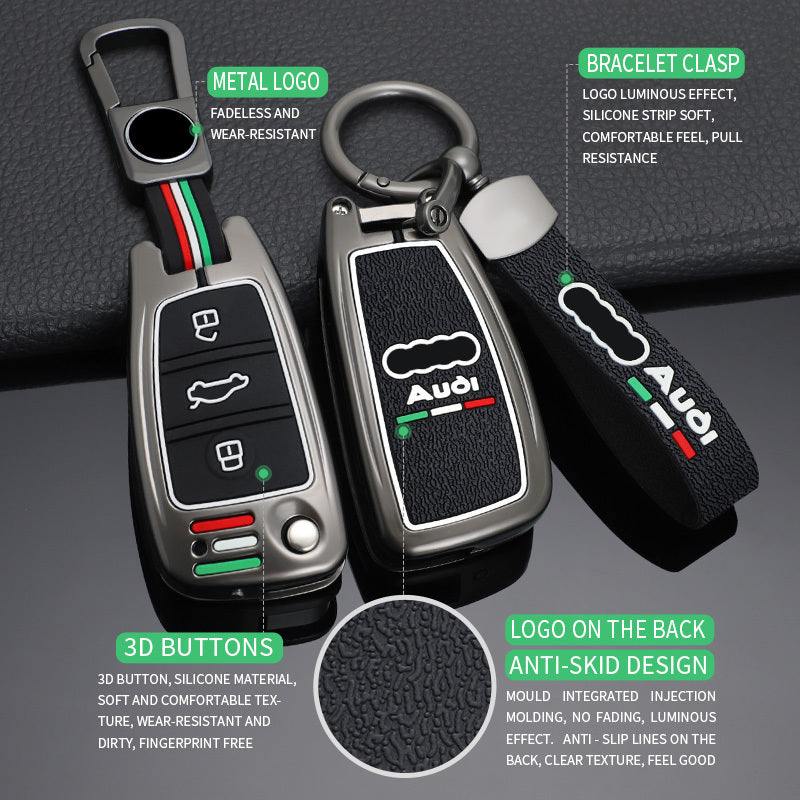 GPRGIT Zinc Alloy Flip Car Key Case Cover Fob for Audi A1 A3 A6 A6L Q2 Q3 Q7 TTS R8 S6 RS3