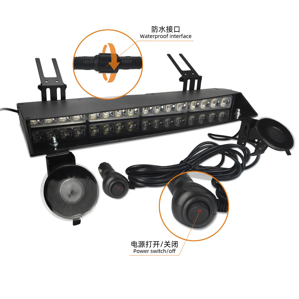 Two LED Dash Strobe Lights with Sync Flash One Controller for ATV SUV Truck Recovery Tow Interior Suction Cup Mount