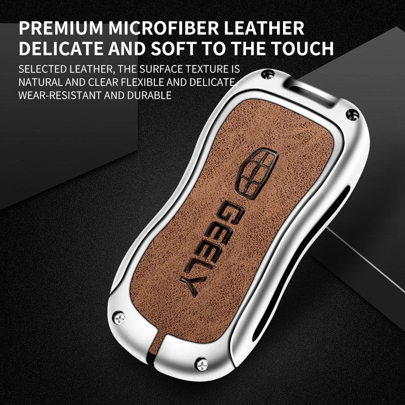 GPRGIT Zinc Alloy Leather Car Key Case Cover for Geely New Emgrand GS X6 Azkarra Tugella FY11 Atlas Pro SUV EC7 Protector Keychain