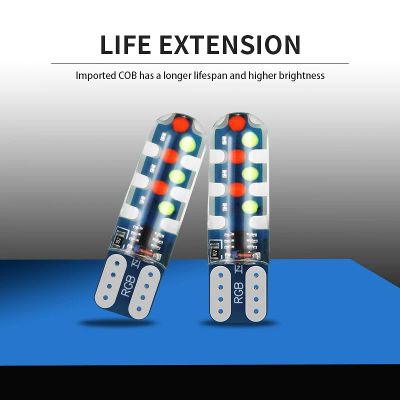 GPRGIT Automotive LED Width Indicator Silicone RGB Flashing T10 COB 18SMD High Brightness Reading Light Bulbs
