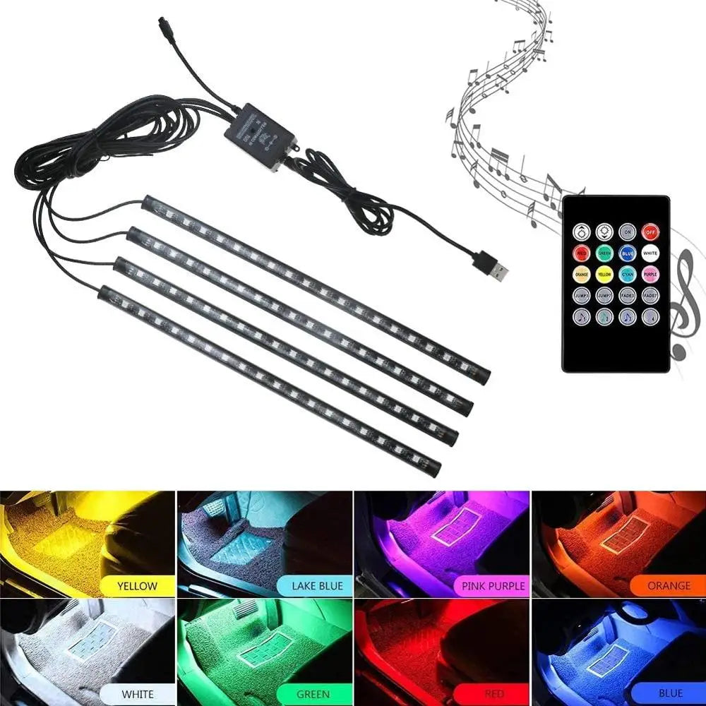 GPRGIT Remote 5050 RGB Car LED Strip Lamp USB Ambient Atmosphere Decoration Interior Light 12V 72W