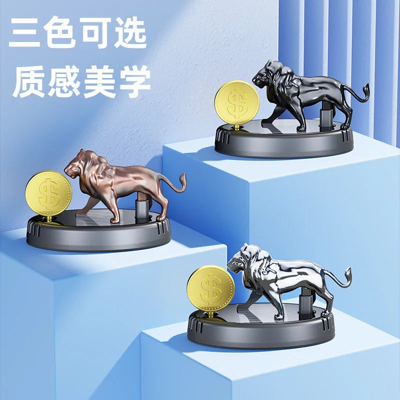 GPRGIT Solar Aromatherapy Car Ornament Rotating Gold Coin Lion Car Perfume Interior Decoration
