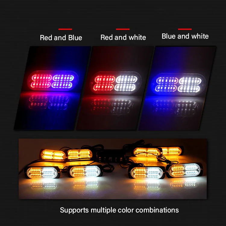 GPRGIT Automotive 16LED Dual Color Grille Light - Clip-on Warning Lamp - 12V, 12W, IP67, 3000K-6000K, ABS, CE/EMC/ROHS/E24