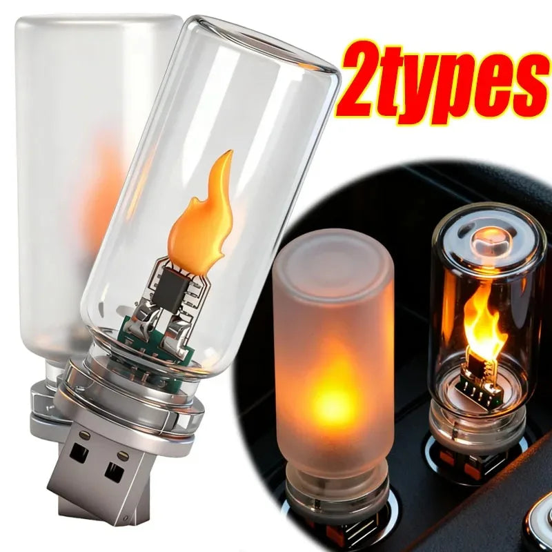 GPRGIT USB LED Flame Ambient Night Light for Car Interior Decoration - 5V, Flickering Candle Effect