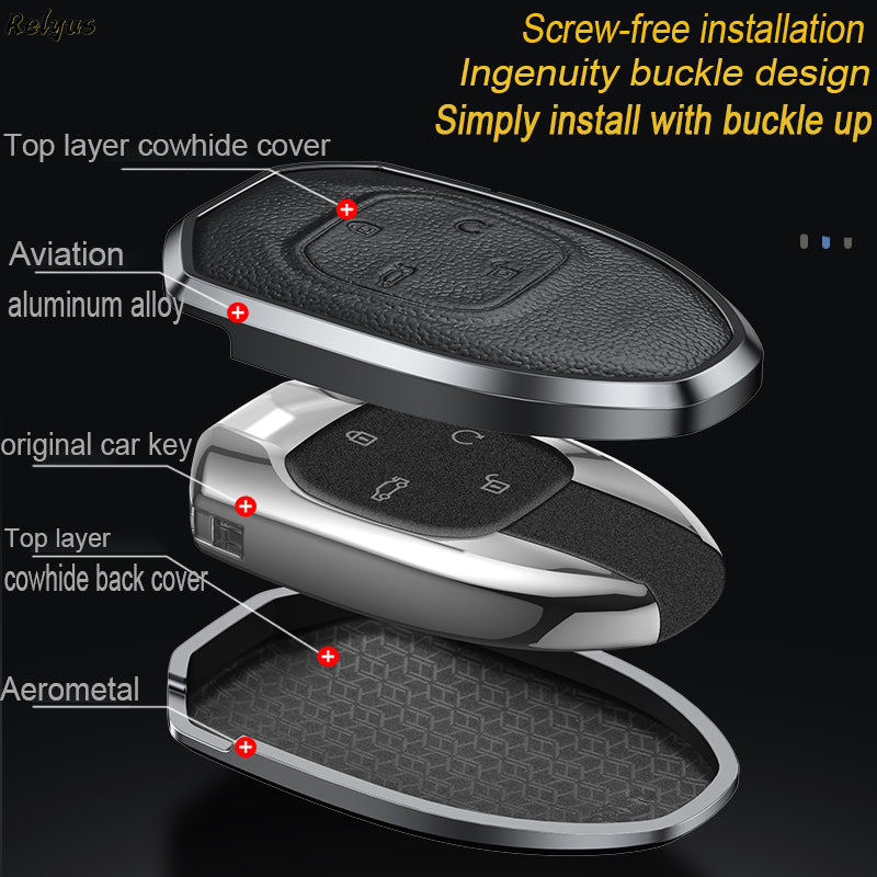GPRGIT Aluminum Alloy+Leather Car Key Cover Case for GAC Trumpchi Empow 2021 J11-J15 J16 Keychain Holder