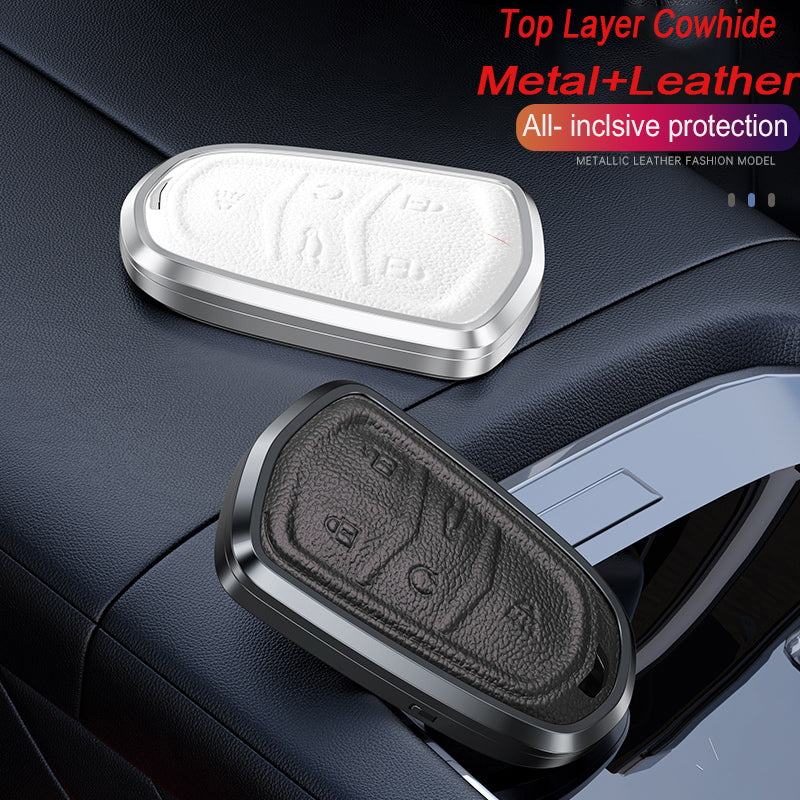 GPRGIT Aluminum Alloy+Leather Car Key Cover Case for Cadillac ATS XTS XT5 XT4 CT6 XT6 CTS DTS