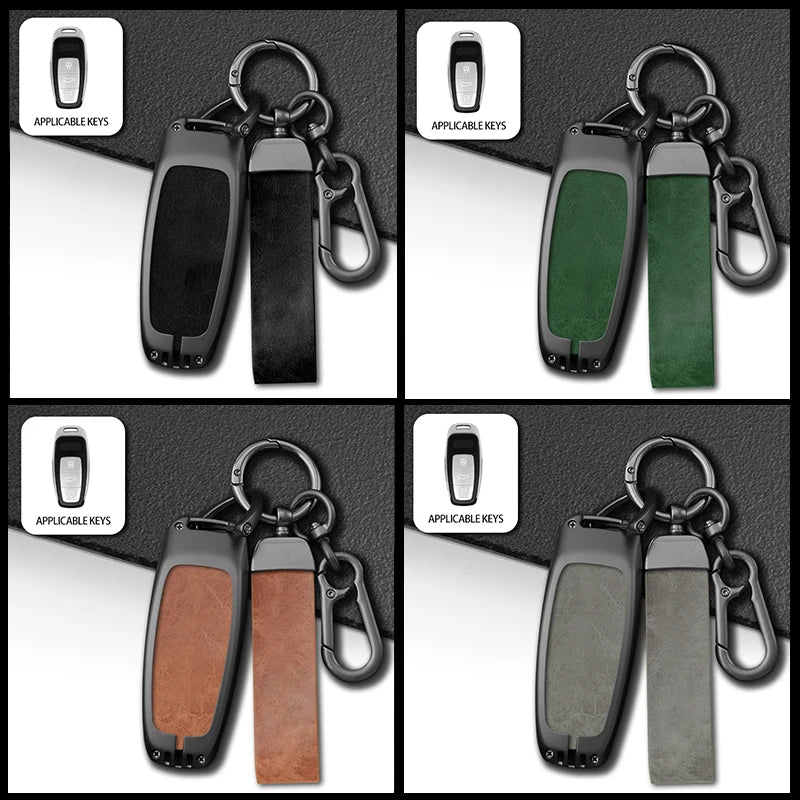 GPRGIT Car Smart Key Case Cover for Audi A6 A7 A8 E-tron Q5 Q8 C8 D5 Leather Keychain Keyless Holder Interior Accessories