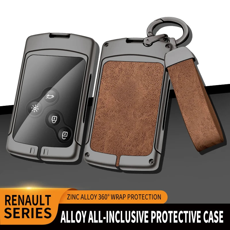 GPRGIT Zinc Alloy Leather Car Key Case Cover for Renault Duster/Captur/Clio/Logan/Megane/Koleos/Scenic