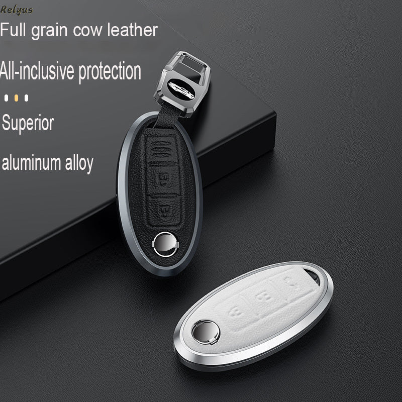 GPRGIT Aluminum Alloy+Leather Car Key Case for Nissan Qashqai X-Trail T31 T32 Juke J10 J11 Tiida Altima Pathfinder Kicks