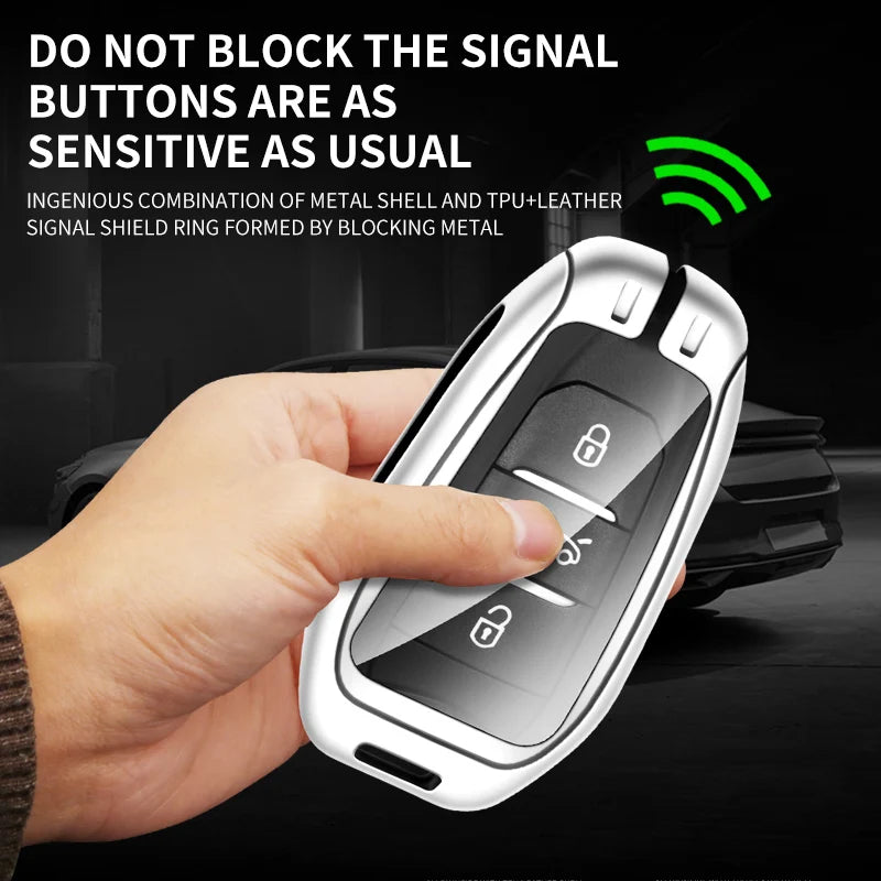GPRGIT Zinc Alloy Car Remote Key Fob Case Full Cover Shell for Peugeot 2008 3008 4008 5008 308 408 508 Keyless Keychain