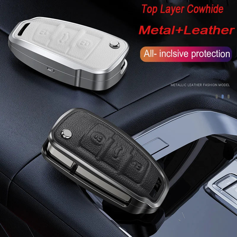 GPRGIT Folding Aluminum Leather Car Key Cover Case Fob for Audi A3 8L 8P A4 B6 B7 B8 A6 C5 C6 4F RS3 Q3 Q7 TT 8L 8V S3 Accessories