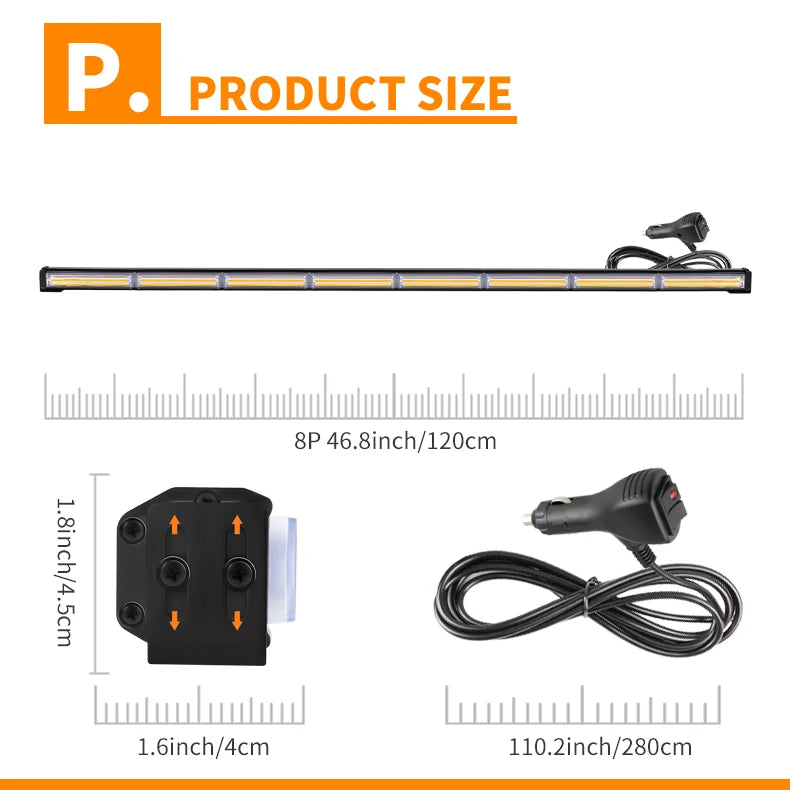 47 Inch Automotive Led Strobe Light Bars Flashing Traffic Emergency Warning Light COB Working Lights for Heavy Duty Vehicles
