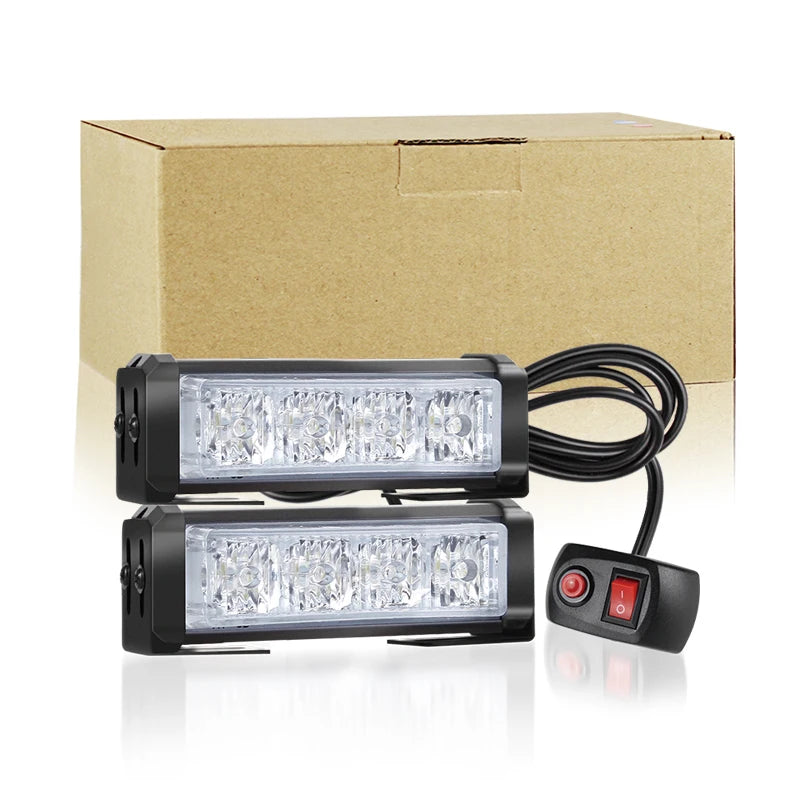 2 in 1 Auto Mini 4LED Strobe Lights Bar Grill Warning Lightbar Car Truck Emergency Flasher Flashlight Car Accessories 12v