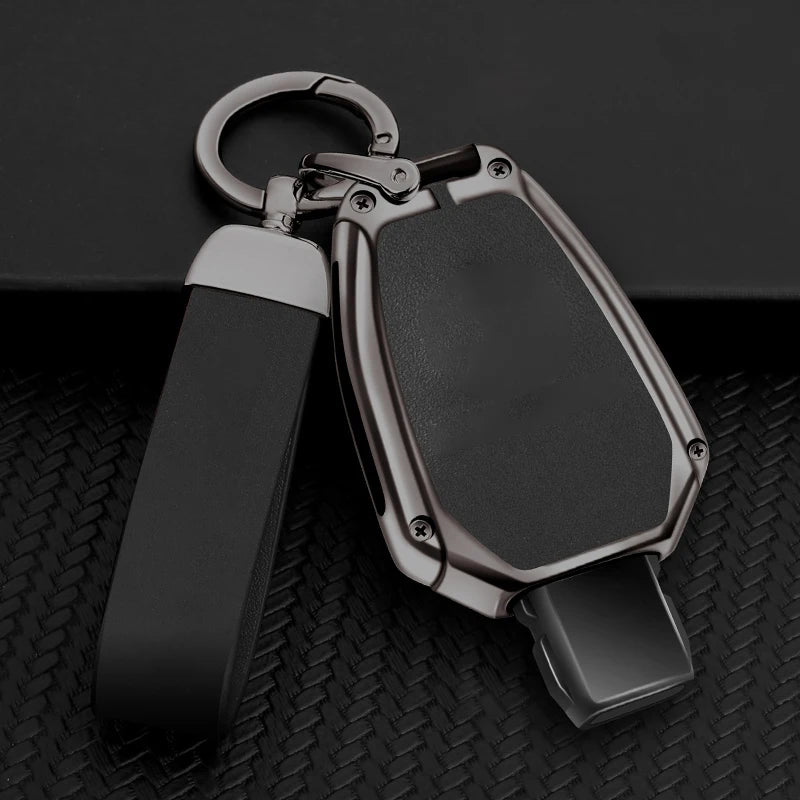 GPRGIT Metal Leather Car Logo Key Cover Case for Mercedes-Benz A/B/C/E/R Class GLA GLK GLC CLS CLA W204 W205 W212 W463 W176