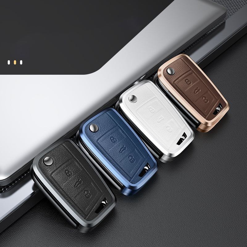 GPRGIT Aluminum Alloy+Leather Car Key Case Cover for VW Golf 7 MK7 Tiguan MK2 Seat Ateca Leon Skoda Octavia A7
