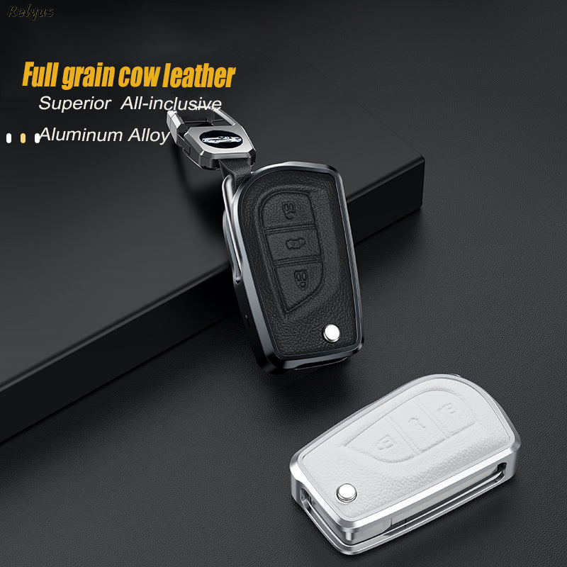 GPRGIT Aluminum Alloy+Leather Car Key Shell Case Cover for Toyota Hilux Corolla Avensis Prado Fortuner RAV4 CHR