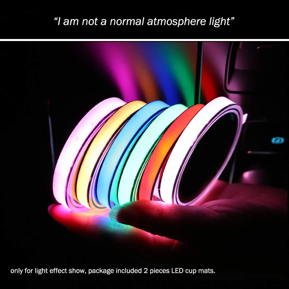 GPRGIT LED Car Cup Holder Mat Pad Waterproof Bottle Drinks Coaster, Built-in Vibration Auto-On at Dark, Universal 7-Color, 12V