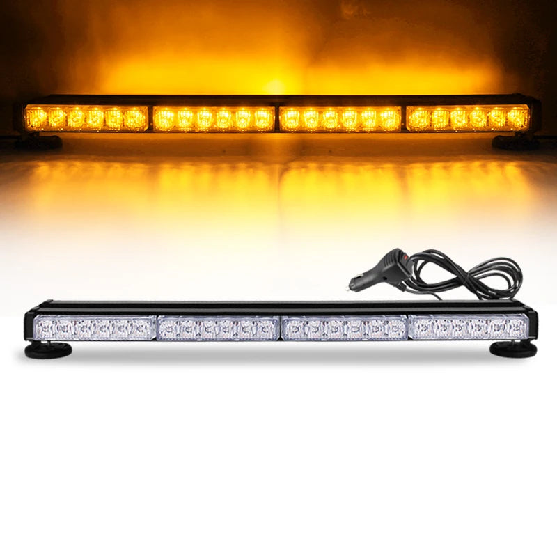 23 Inch Led Strobe Warning Light Bar 48w Double Side Car Truck Offroad Top Roof Grid Drl Flashing Emergency Light Lamp