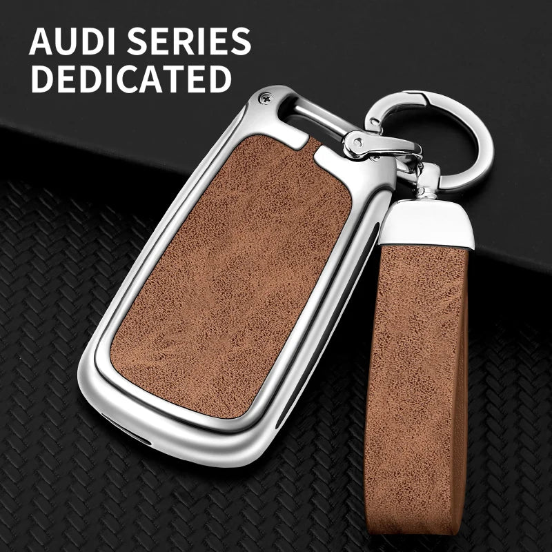 GPRGIT Metal Leather Car Key Case Cover for Audi A1 A3 A4 A5 A6 A7 Q3 Q5 S6 B6 B7 B8 C6 8P 8V 8L TT RS Custom Car Logo Accessories